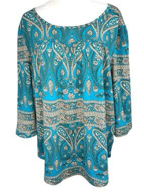 Vinmatto Teal Paisley Blouse Size Large